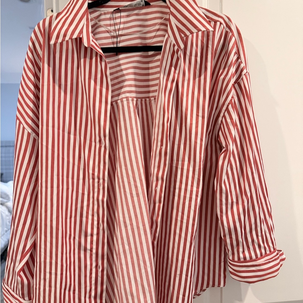 Zara Red and White Striped Shirt